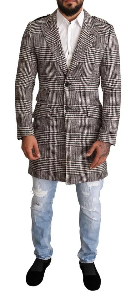 Dolce & Gabbana Grauer karierter langer Trenchcoat Jacke