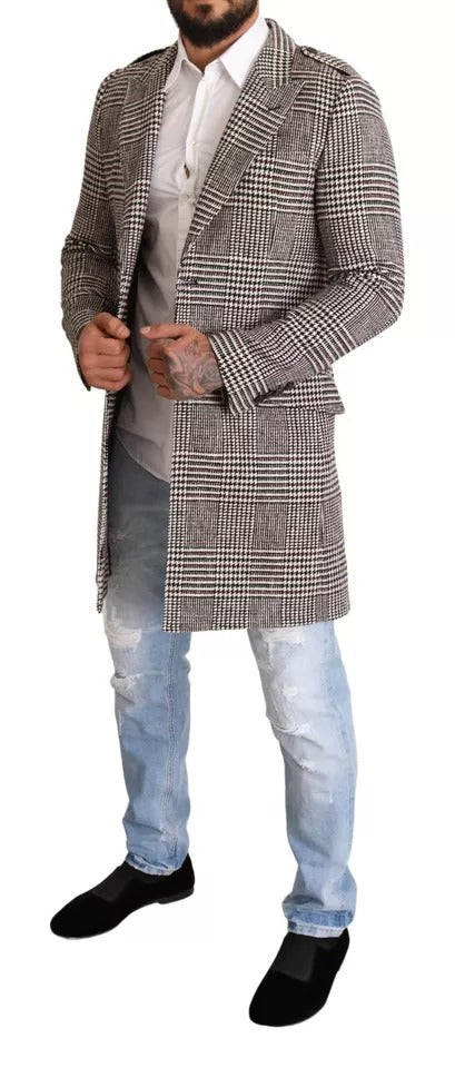Dolce & Gabbana Grauer karierter langer Trenchcoat Jacke