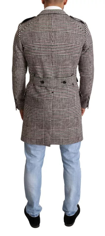 Dolce & Gabbana Grauer karierter langer Trenchcoat Jacke