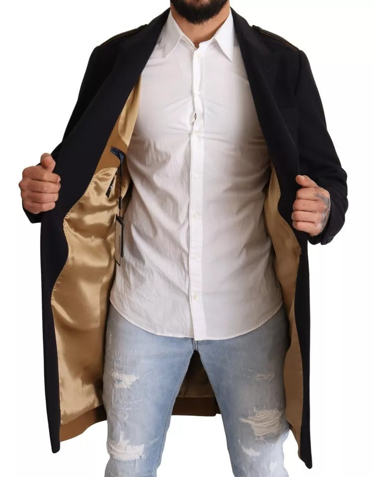 Dolce & Gabbana Blauer Trenchcoat Lange Wollstretchjacke
