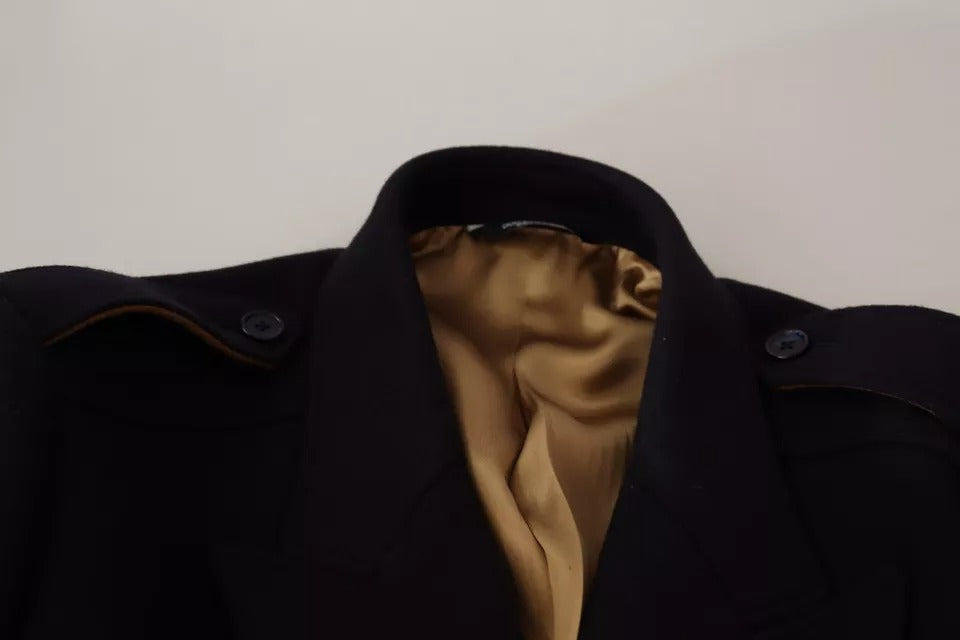 Dolce & Gabbana Blauer Trenchcoat Lange Wollstretchjacke