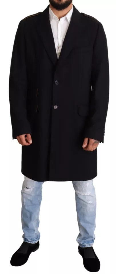 Dolce & Gabbana Blauer Trenchcoat Lange Wollstretchjacke