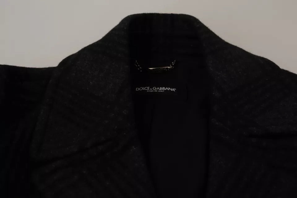 Dolce & Gabbana Schwarzer Trenchcoat Karo-Wolljacke