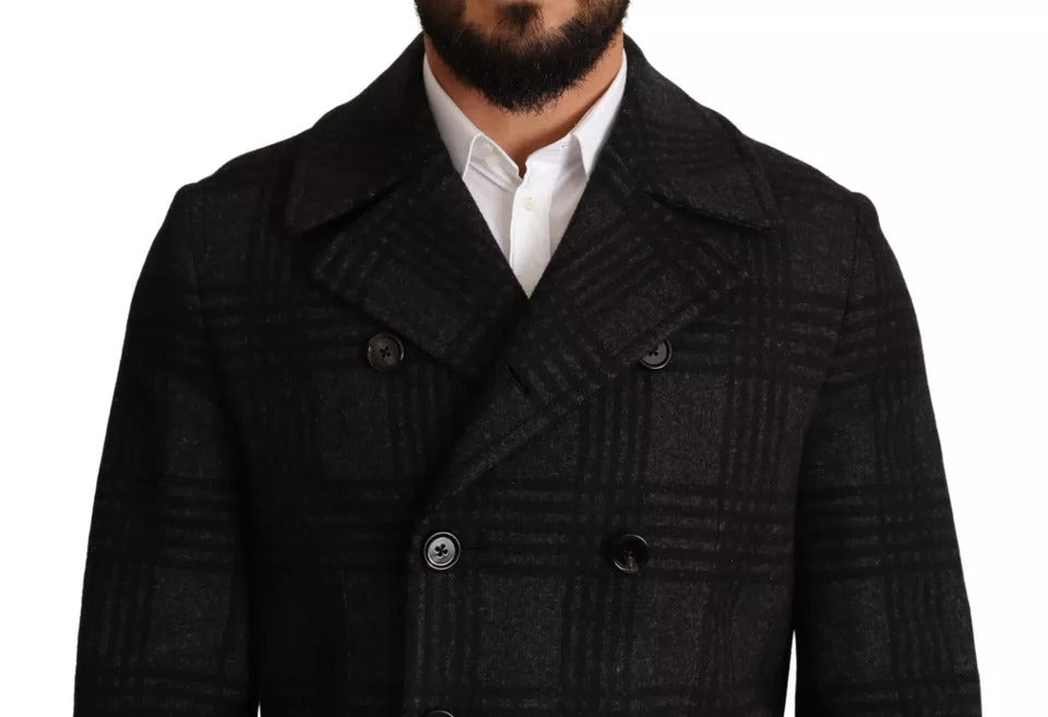 Dolce & Gabbana Schwarzer Trenchcoat Karo-Wolljacke