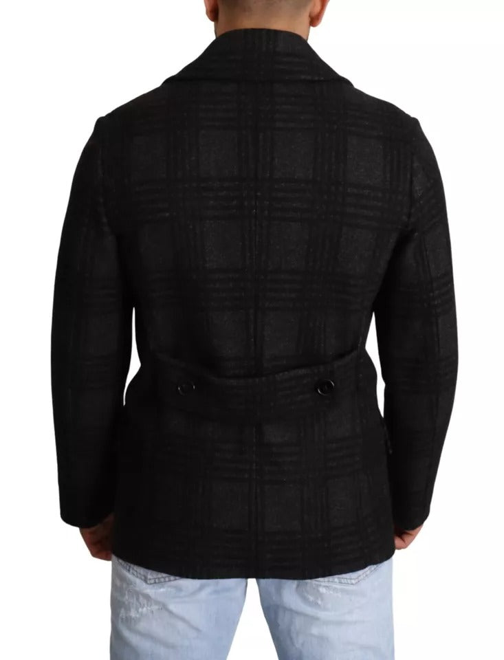 Dolce & Gabbana Schwarzer Trenchcoat Karo-Wolljacke