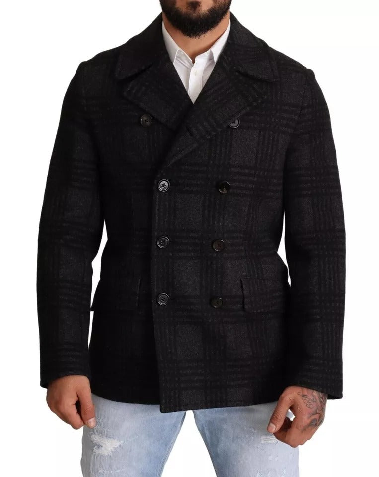 Dolce & Gabbana Schwarzer Trenchcoat aus karierter Wolle