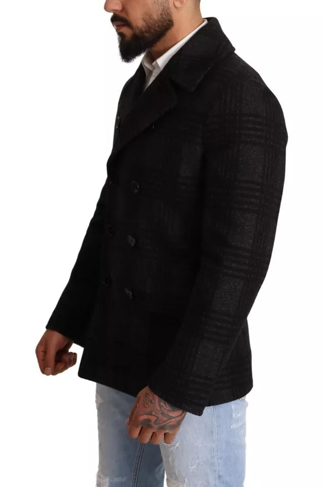 Dolce & Gabbana Schwarzer Trenchcoat Karo-Wolljacke