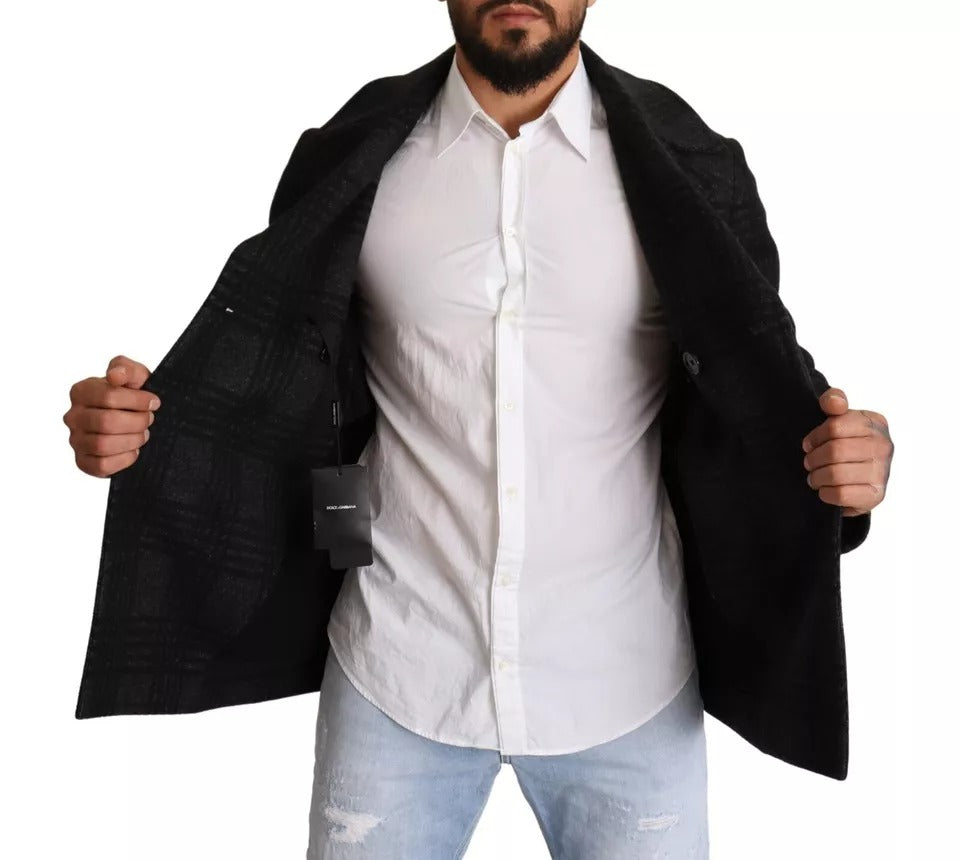 Dolce & Gabbana Schwarzer Trenchcoat Karo-Wolljacke