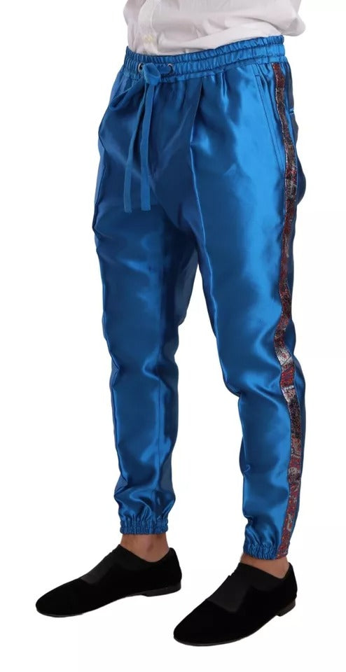 Dolce & Gabbana Blauer Jacquard Seide Formal 2 Stück Set Anzug