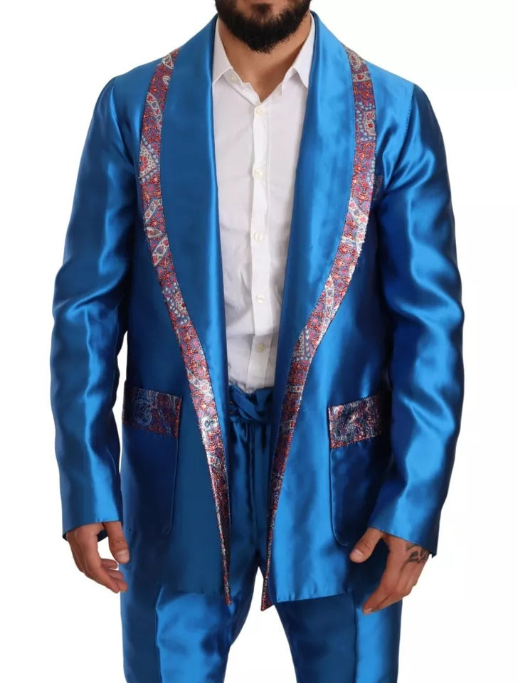 Dolce & Gabbana Blauer Jacquard Seide Formal 2 Stück Set Anzug