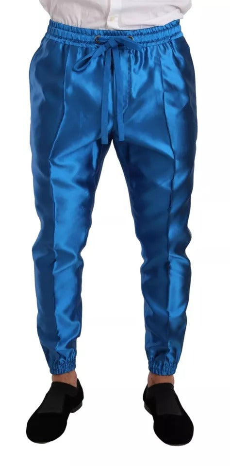 Dolce & Gabbana Blauer Jacquard Seide Formal 2 Stück Set Anzug