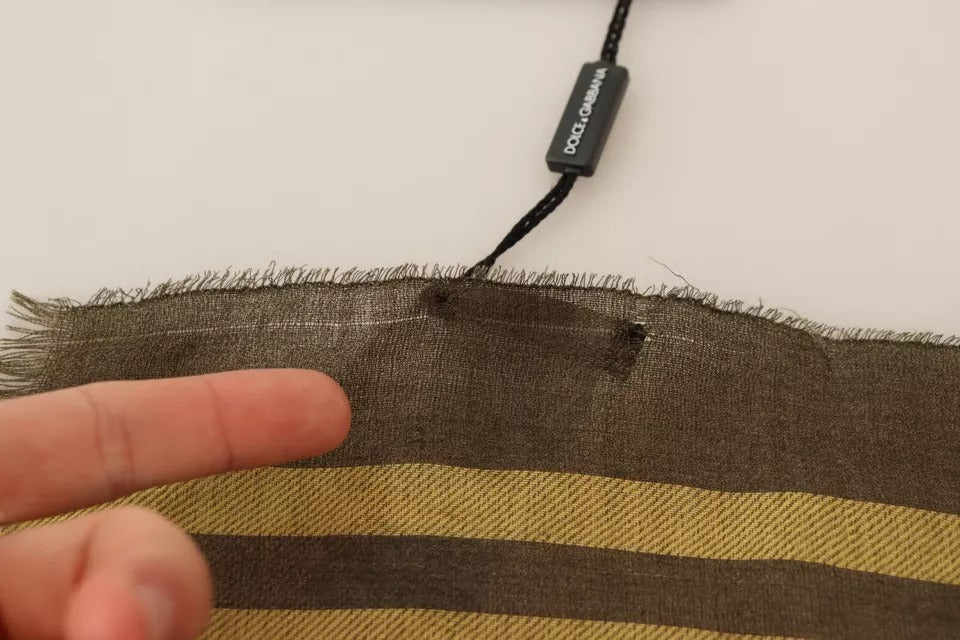 Dolce & Gabbana Grün gestreifter Kaschmir-Wickel-Fransenschal