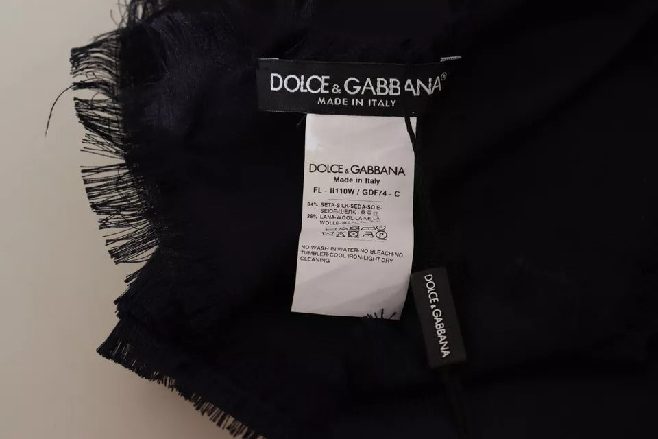 Dolce & Gabbana Schwarzer Fransenschal aus Seide und Wolle