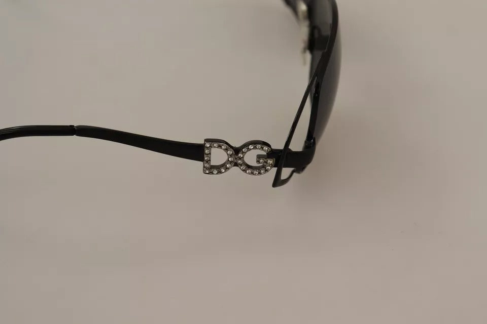 Dolce & Gabbana Schwarzer Metallrahmen Logo Kristalle Sonnenbrillen DG2016B