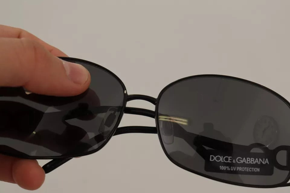 Dolce & Gabbana Schwarzer Metallrahmen Logo Kristalle Sonnenbrillen DG2016B