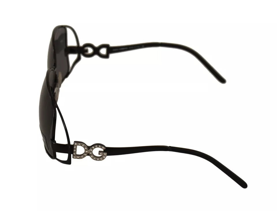 Dolce & Gabbana Schwarzer Metallrahmen Logo Kristalle Sonnenbrillen DG2016B