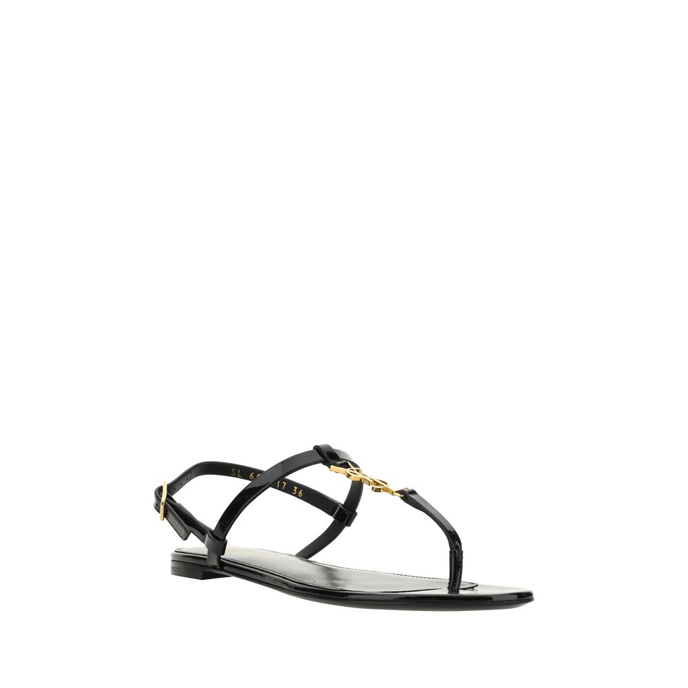 Saint Laurent Schwarze Kalbsleder-Bos-Taurus-Flatsandalen