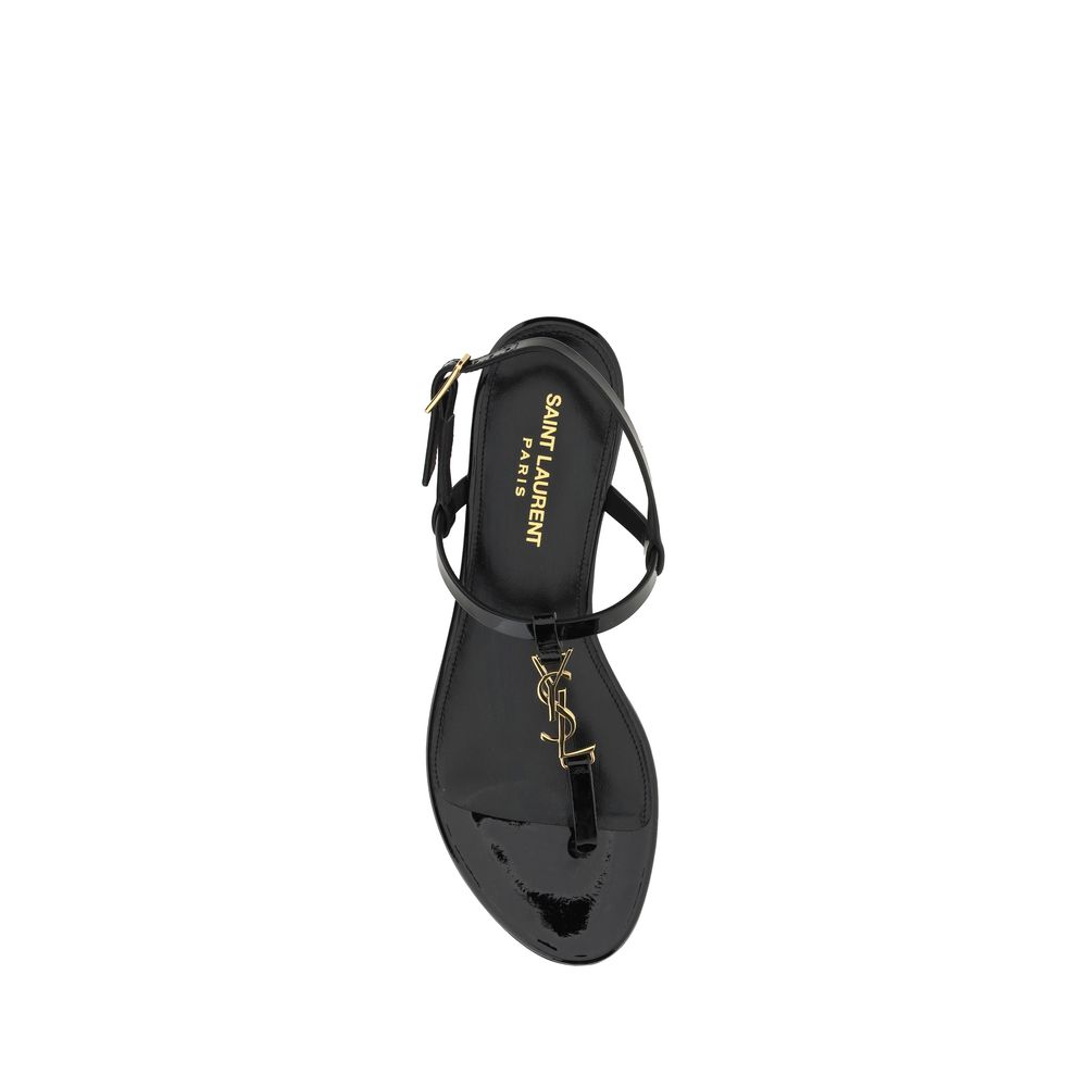 Saint Laurent Schwarze Kalbsleder-Bos-Taurus-Flatsandalen