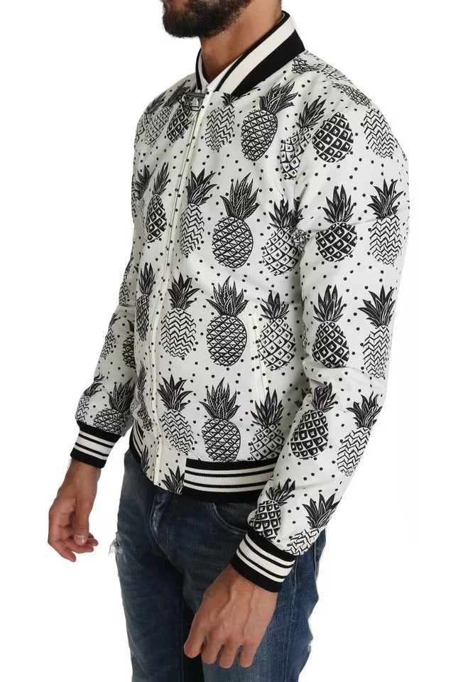 Dolce & Gabbana Weiß Schwarz Ananas Bomber Mantel Jacke