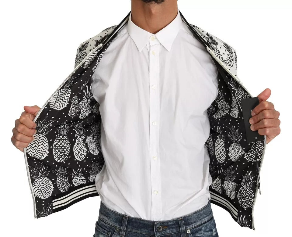 Dolce & Gabbana Weiß Schwarz Ananas Bomber Mantel Jacke