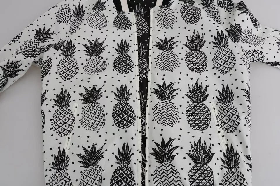 Dolce & Gabbana Weiß Schwarz Ananas Bomber Mantel Jacke