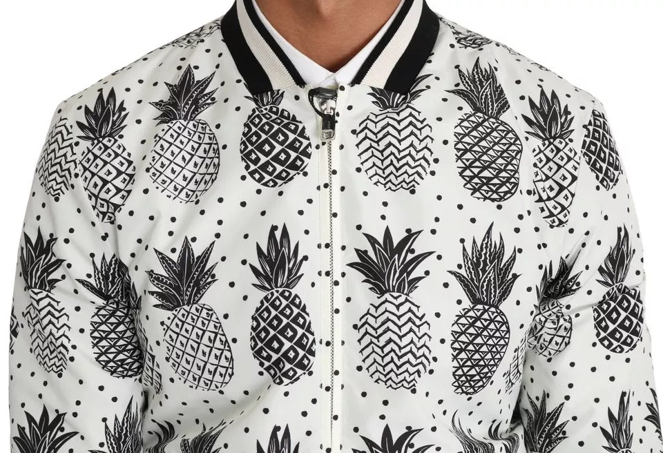 Dolce & Gabbana Weiß Schwarz Ananas Bomber Mantel Jacke