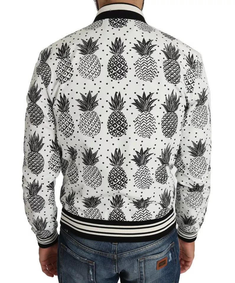 Dolce & Gabbana Weiß Schwarz Ananas Bomber Mantel Jacke
