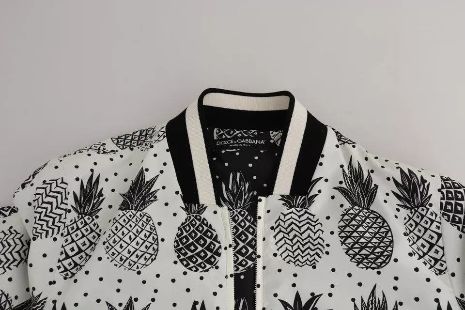Dolce & Gabbana Weiß Schwarz Ananas Bomber Mantel Jacke
