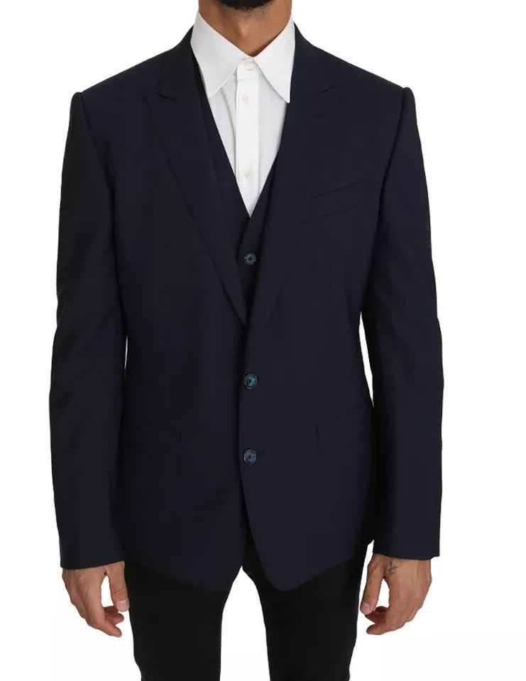 Dolce & Gabbana Blauer Wolle MARTINI Blazer Weste 2-Teiler