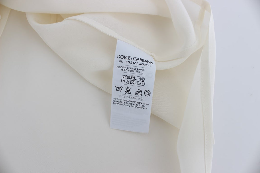 Dolce & Gabbana Weiße Pailletten-Schlüssel-Seidenbluse T-shirt Top