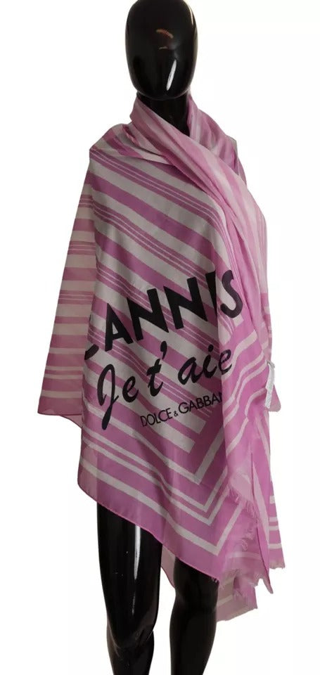 Dolce & Gabbana Rosa-weiß gestreifter Wickelschal aus Baumwolle
