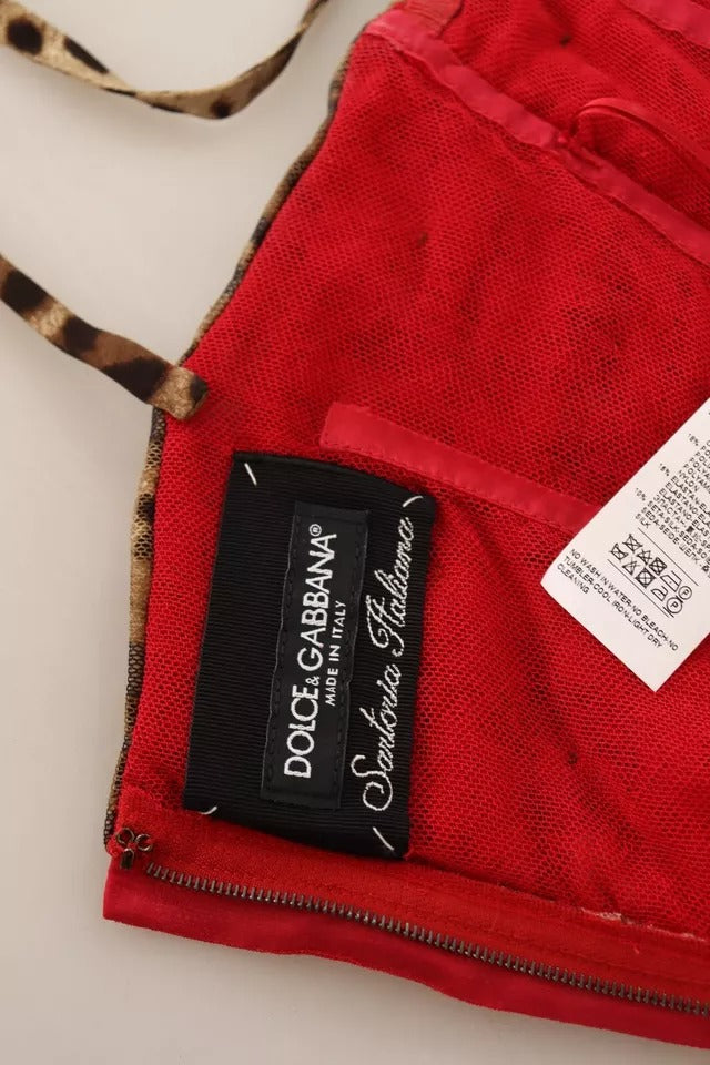 Dolce & Gabbana Braun Leopard Rot Tüll Etuikleid Midikleid