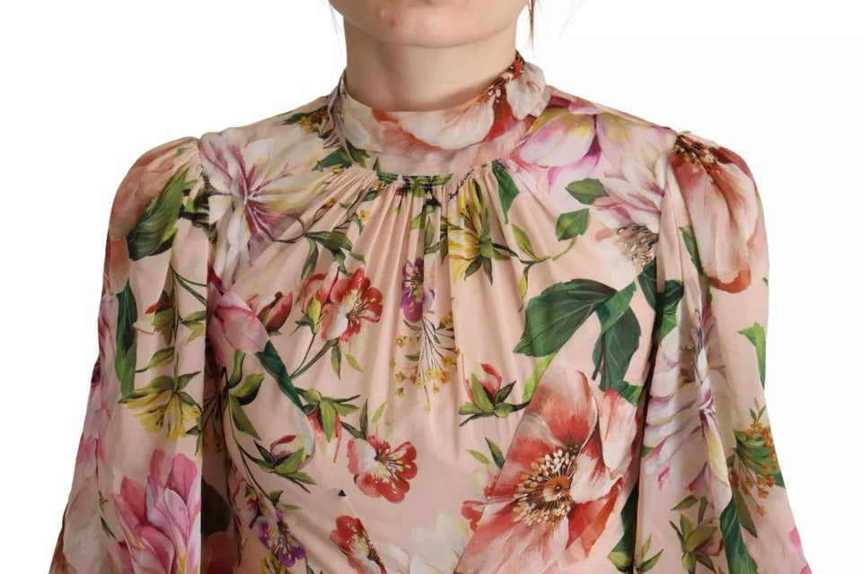 Dolce & Gabbana Rosa A-Linien Mantel Floral Pussy Bow Langes Kleid