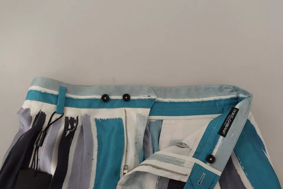 Dolce & Gabbana Blau gestreifte Seiden-Tapered Pants