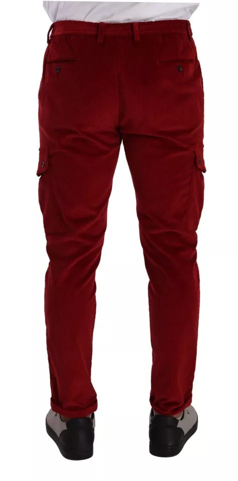 Dolce & Gabbana Rote Cord-Baumwoll-Cargo-Skinny-Hose