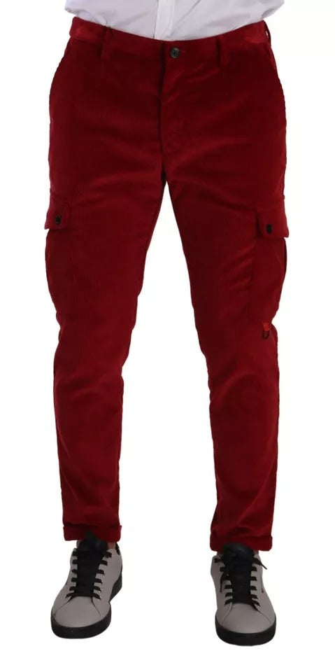 Dolce & Gabbana Rote Cord-Baumwoll-Cargo-Skinny-Hose
