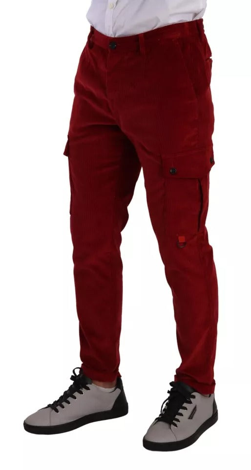 Dolce & Gabbana Rote Cord-Baumwoll-Cargo-Skinny-Hose