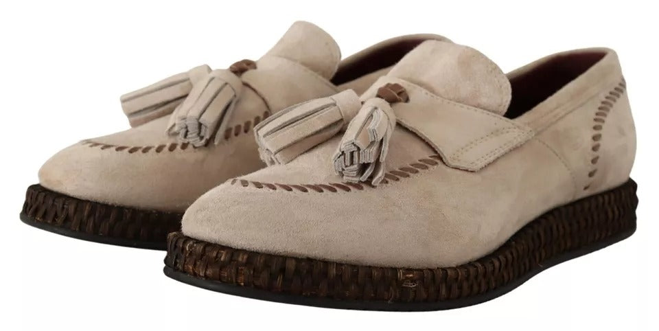 Dolce & Gabbana Beige Mokassins Slip On Leder Männer Schuhe