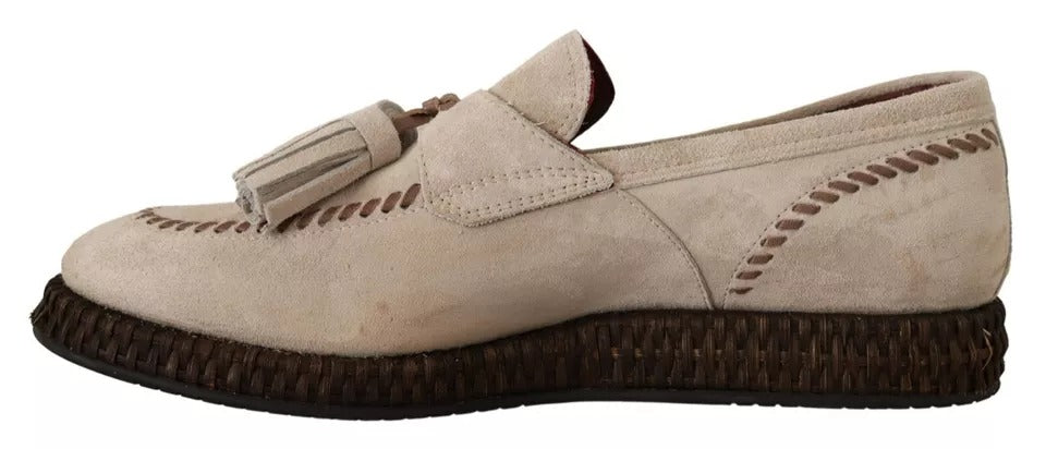 Dolce & Gabbana Beige Mokassins Slip On Leder Männer Schuhe