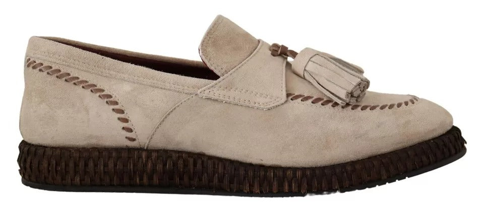 Dolce & Gabbana Beige Mokassins Slip On Leder Männer Schuhe