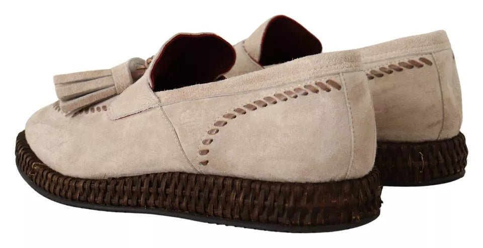 Dolce & Gabbana Beige Mokassins Slip On Leder Männer Schuhe