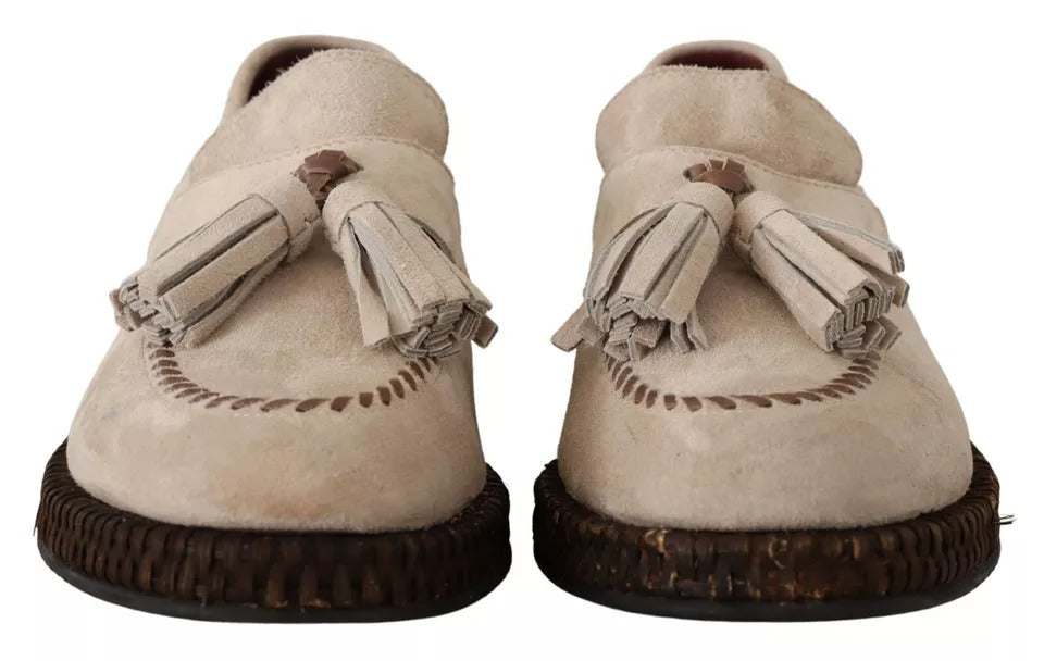 Dolce & Gabbana Beige Mokassins Slip On Leder Männer Schuhe