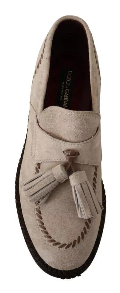 Dolce & Gabbana Beige Mokassins Slip On Leder Männer Schuhe