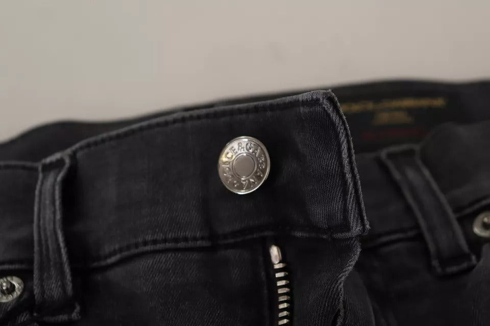 Dolce & Gabbana Graue Running Denim Stretch Logo Skinny Jeans