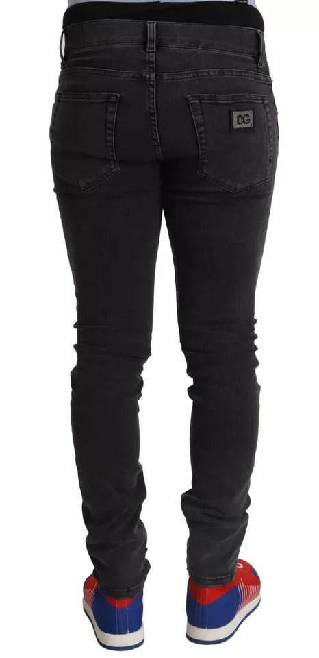 Dolce & Gabbana Graue Running Denim Stretch Logo Skinny Jeans