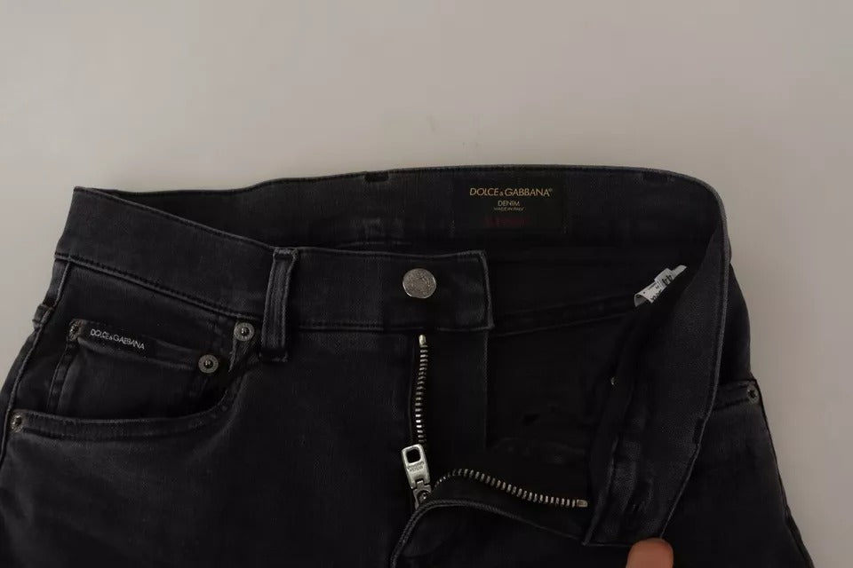 Dolce & Gabbana Graue Running Denim Stretch Logo Skinny Jeans