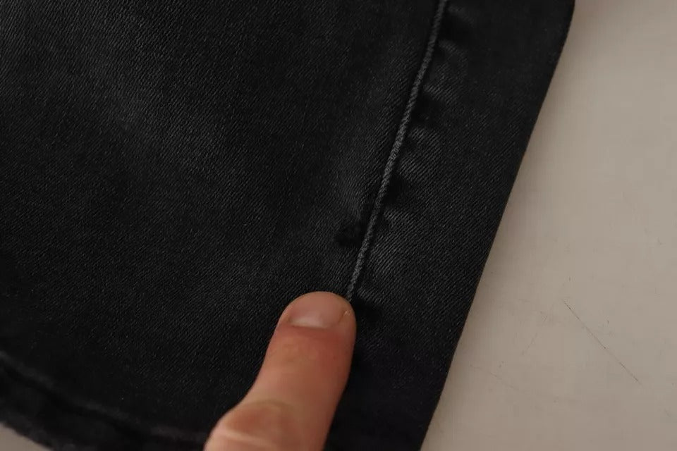 Dolce & Gabbana Graue Running Denim Stretch Logo Skinny Jeans