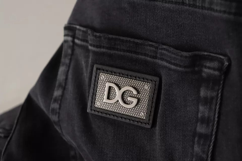 Dolce & Gabbana Graue Running Denim Stretch Logo Skinny Jeans