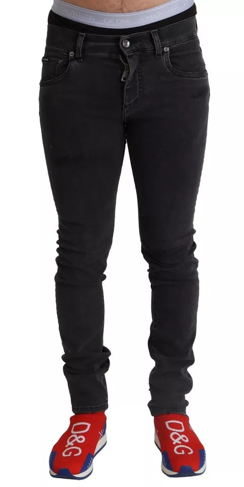 Dolce & Gabbana Graue Running Denim Stretch Logo Skinny Jeans
