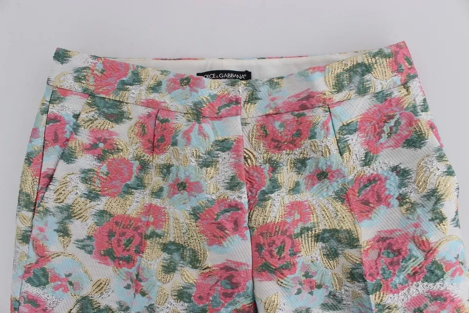 Dolce & Gabbana Weiß-rosa geblümte Brokat-Hose